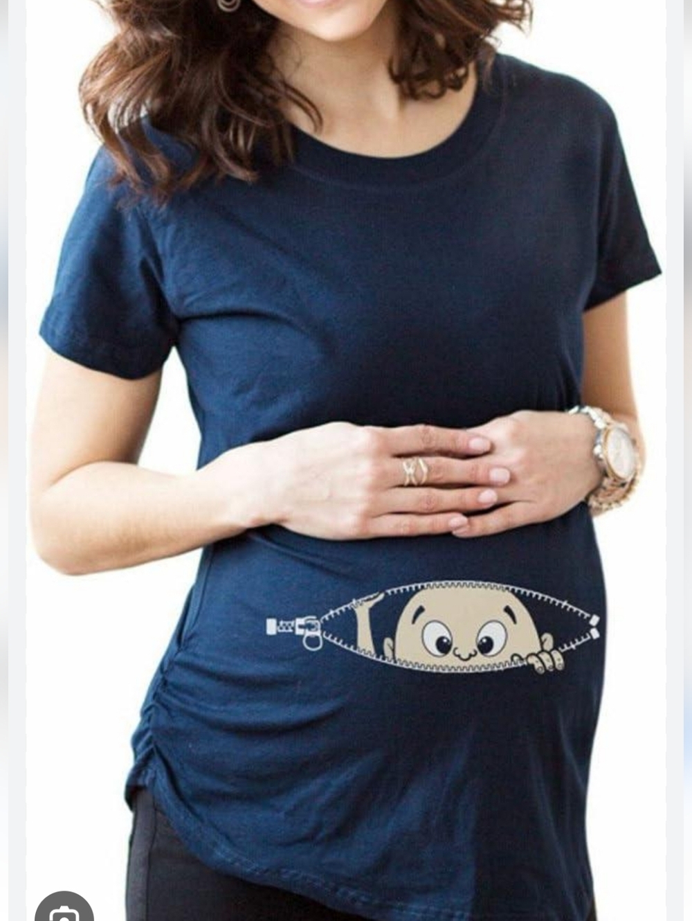 Navy Blue Maternity Tee with Peekaboo Baby Graphic